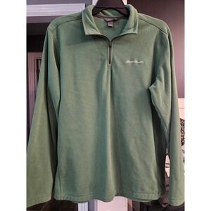 Eddie Bauer Mens Fleece Pullover Green Long Sleeve Quarter Zip Size L